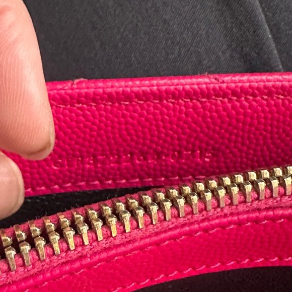 SAINT LAURENT PINK GRAIN DE POUDRE MATELASSE CHEVRON MONOGRAM FLAP WALLET - Picture 11 of 16